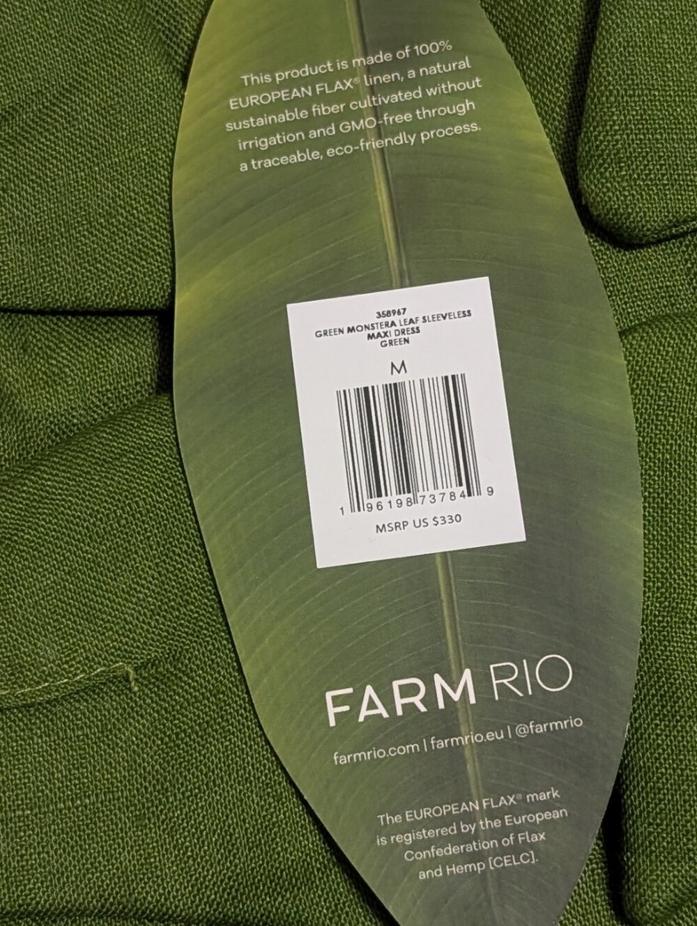 NWT Farm Rio Green Monstera Leaf Sleeveless Maxi Dress - Picture 7 of 7